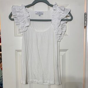 Moodie White Ruffle Sleeve Blouse